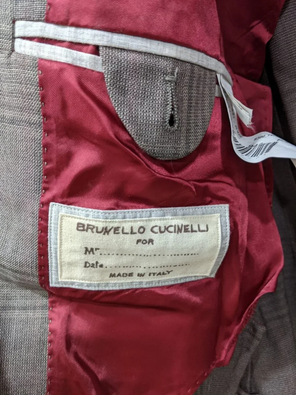 Brunello Cucinelli Gray/Salmon Plaid Blazer Size 56 100% Linen. Display Model